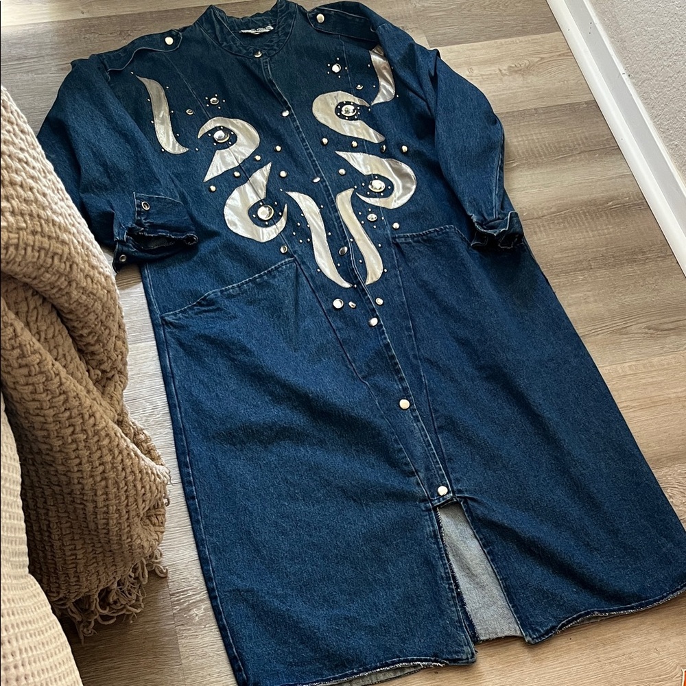 80s bedazzled denim duster jacket